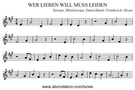 WER LIEBEN WILL MUSS LEIDEN - staff notation