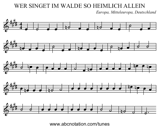 WER SINGET IM WALDE SO HEIMLICH ALLEIN - staff notation