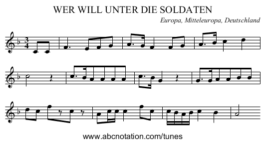 WER WILL UNTER DIE SOLDATEN - staff notation