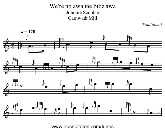 We're no awa tae bide awa - staff notation