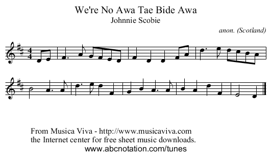 We're No Awa Tae Bide Awa - staff notation