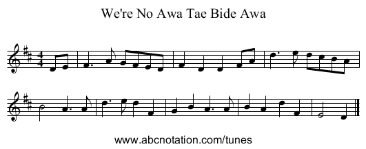 We're No Awa Tae Bide Awa - staff notation