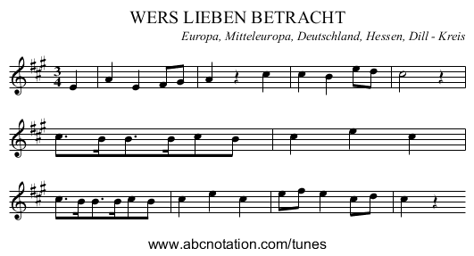 WERS LIEBEN BETRACHT - staff notation