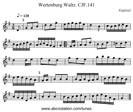 Wertenburg Waltz. CJF.141 - staff notation