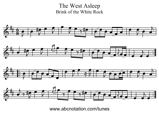 West Asleep, The - staff notation