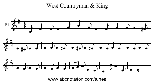 West Countryman & King - staff notation