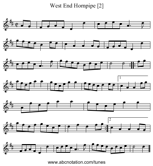 West End Hornpipe [2] - staff notation