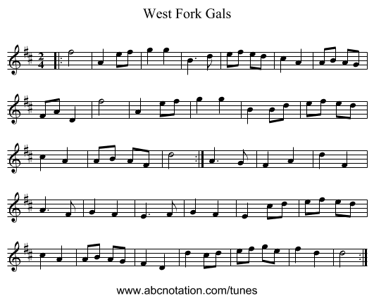 West Fork Gals - staff notation