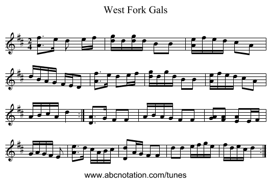 West Fork Gals - staff notation