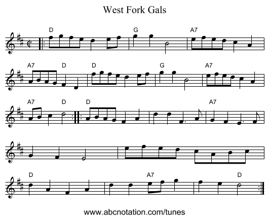 West Fork Gals - staff notation