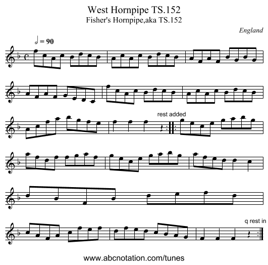 West Hornpipe TS.152 - staff notation