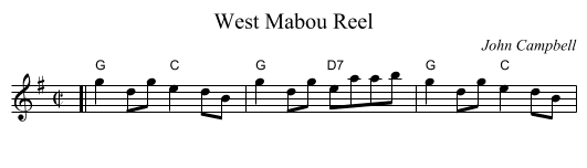 West Mabou Reel - staff notation