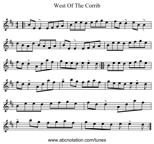 West Of The Corrib - staff notation