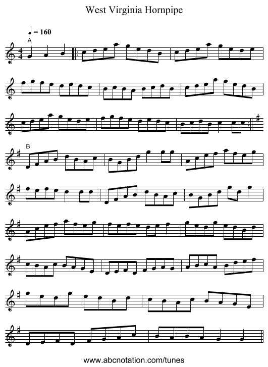 West Virginia Hornpipe - staff notation