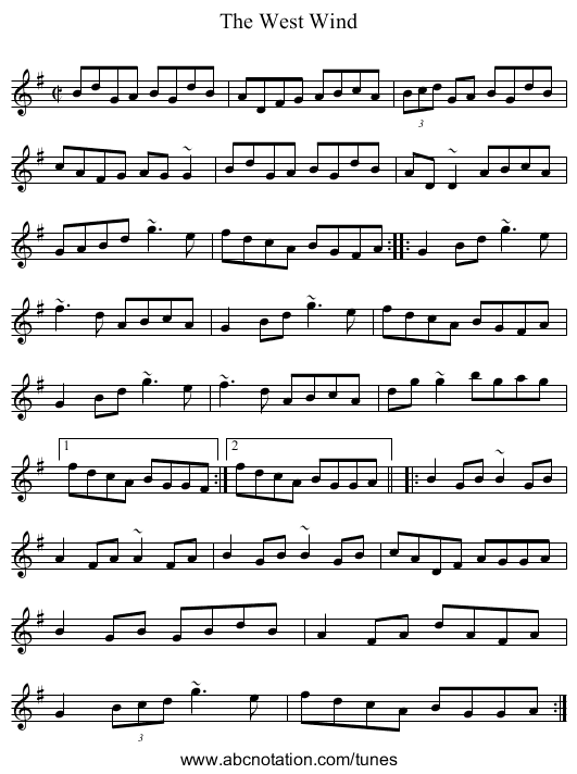 West Wind, The - staff notation