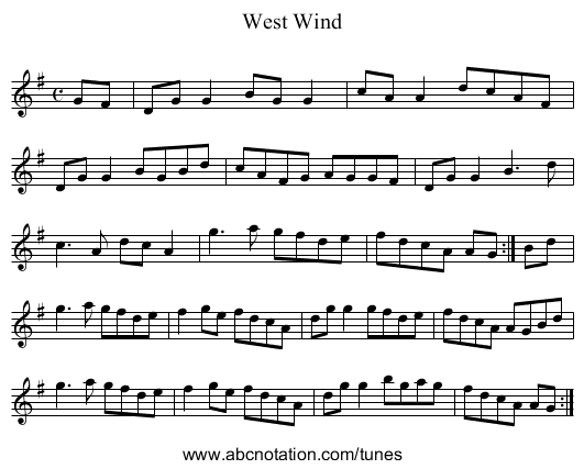 West Wind - staff notation