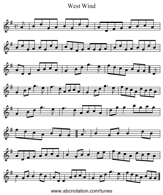 West Wind - staff notation