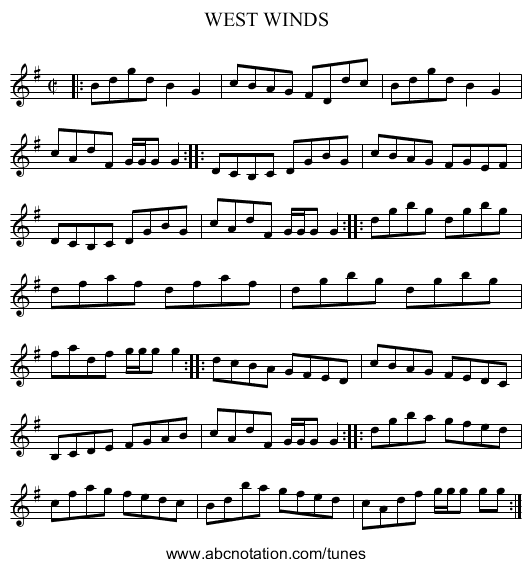 WEST WINDS - staff notation