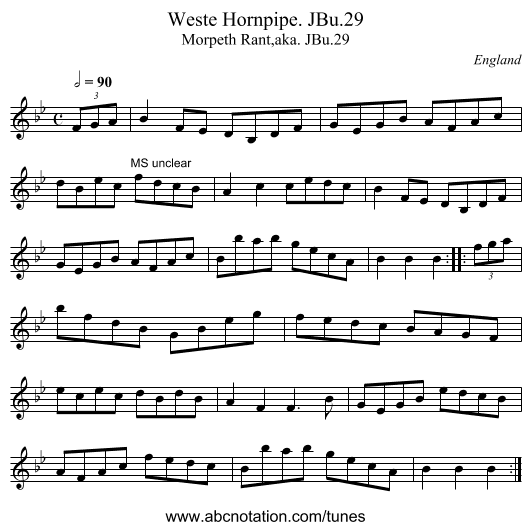 Weste Hornpipe. JBu.29 - staff notation