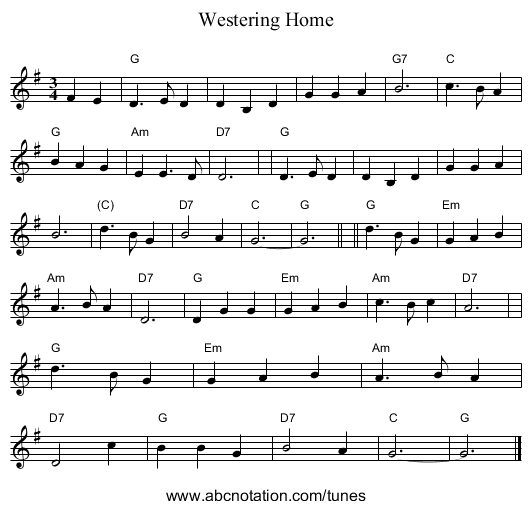 Westering Home - staff notation