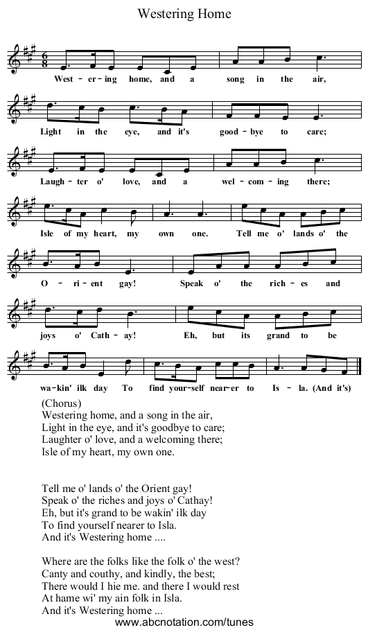Westering Home - staff notation