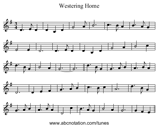 Westering Home - staff notation