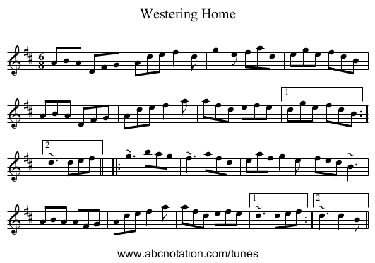 Westering Home - staff notation