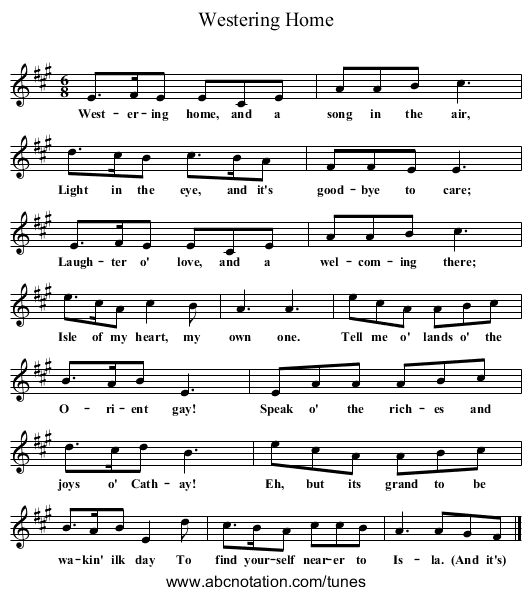 Westering Home - staff notation