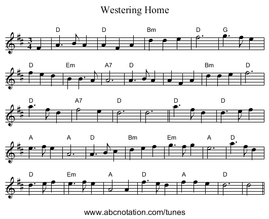 Westering Home - staff notation