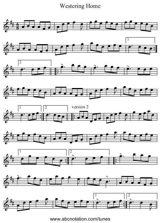 Westering Home - staff notation
