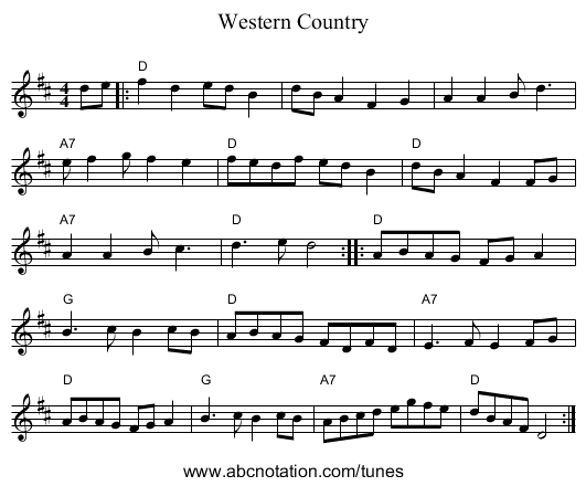 Western Country - staff notation