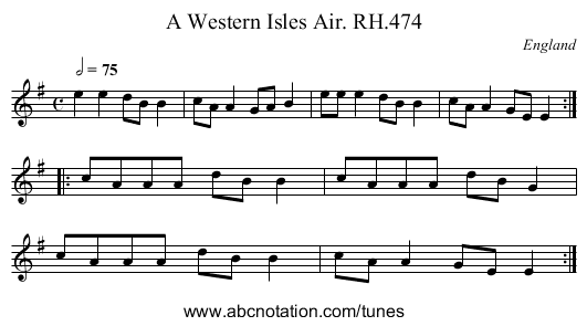 Western Isles Air. RH.474, A - staff notation