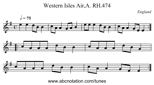 Western Isles Air,A. RH.474 - staff notation