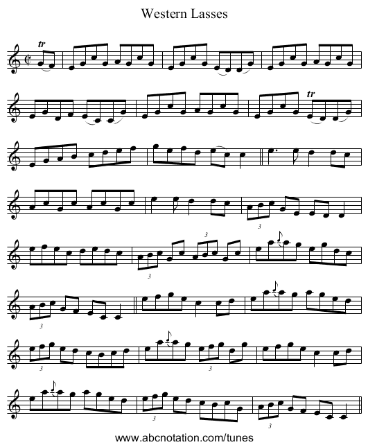 Western Lasses - staff notation