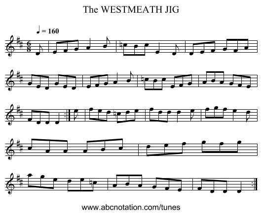 WESTMEATH JIG, The - staff notation