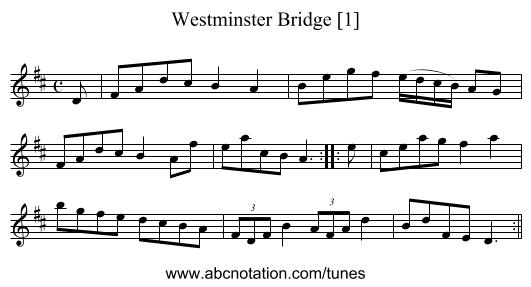 Westminster Bridge [1] - staff notation
