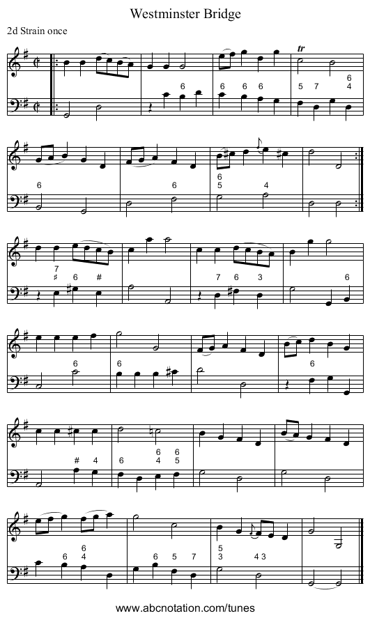 Westminster Bridge - staff notation