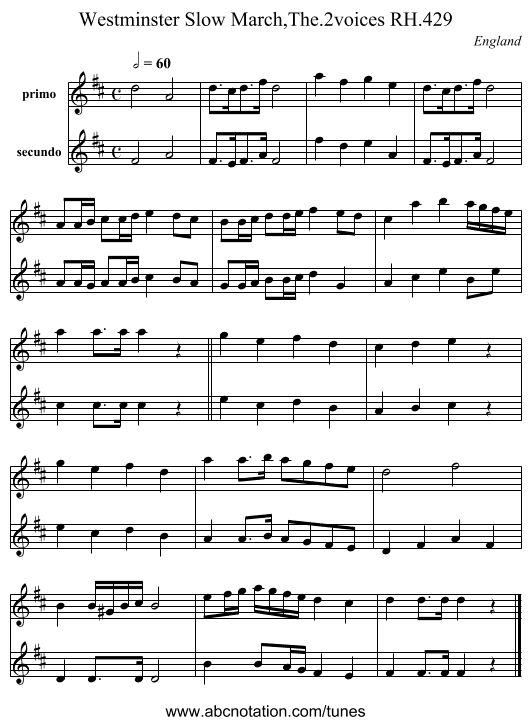 Westminster Slow March,The.2voices RH.429 - staff notation
