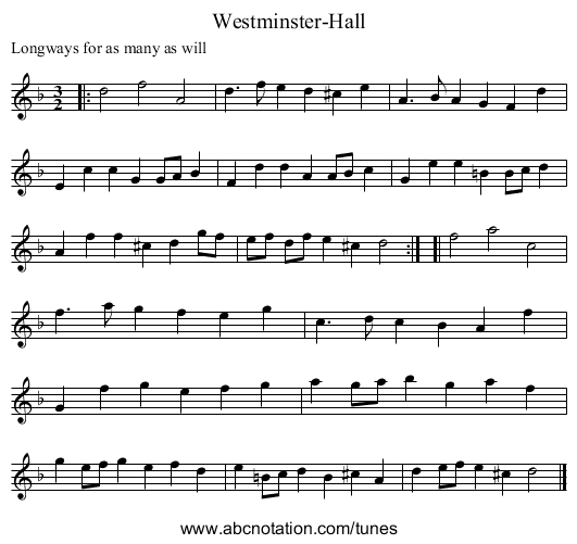 Westminster-Hall - staff notation