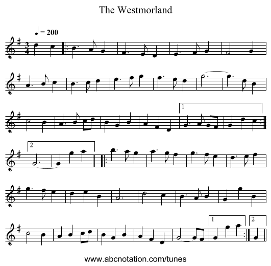 Westmorland, The - staff notation