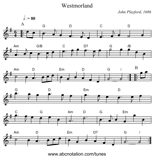 Westmorland - staff notation