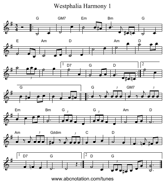 Westphalia Harmony 1 - staff notation