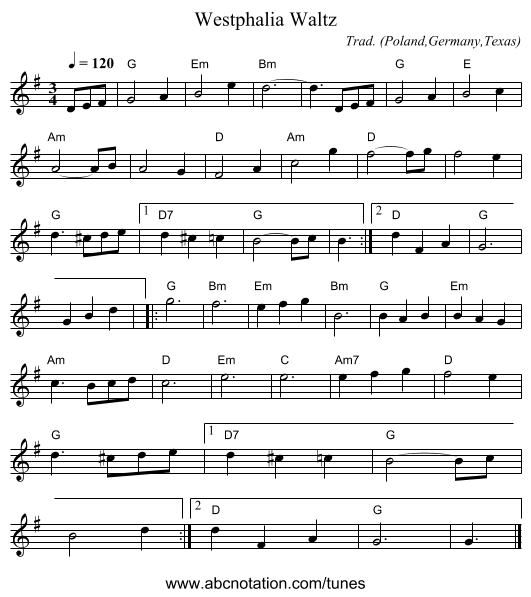 Westphalia Waltz - staff notation