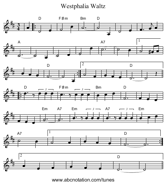 Westphalia Waltz - staff notation