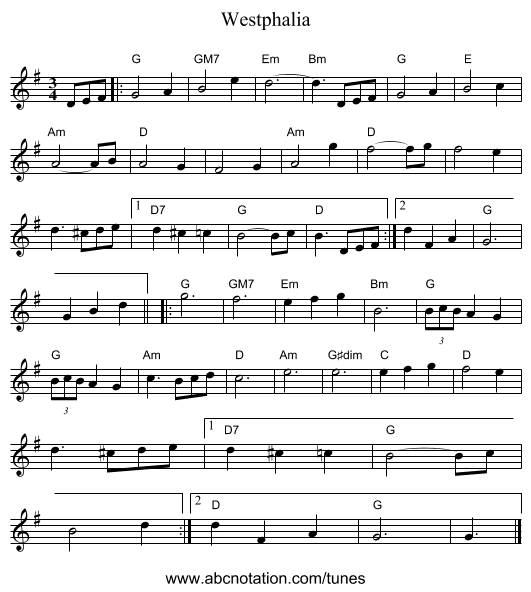Westphalia - staff notation