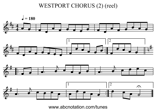 WESTPORT CHORUS (2) (reel) - staff notation