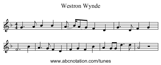 Westron Wynde - staff notation