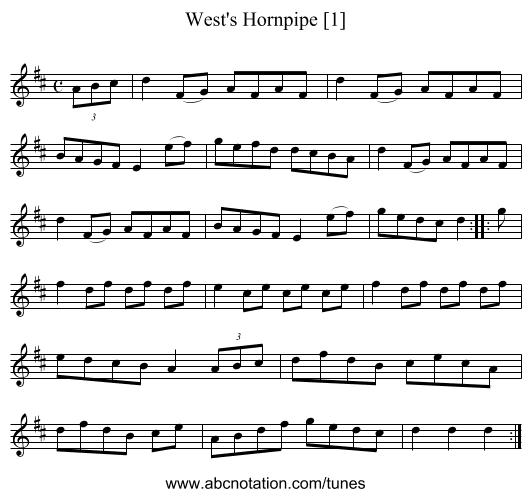 West's Hornpipe [1] - staff notation