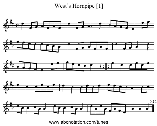 West’s Hornpipe [1] - staff notation