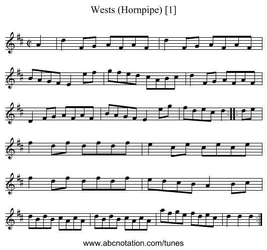 Wests (Hornpipe) [1] - staff notation